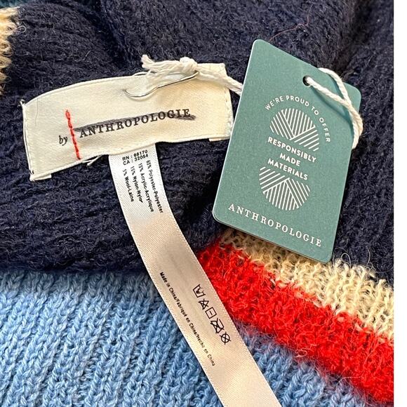 By Anthropologie Colorblock Stripe Scarf in Blue Motif NWT - Picture 5 of 7